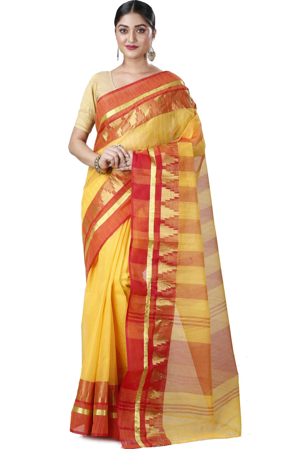 Red Pure Cotton Vrinda Tant Saree (1095)